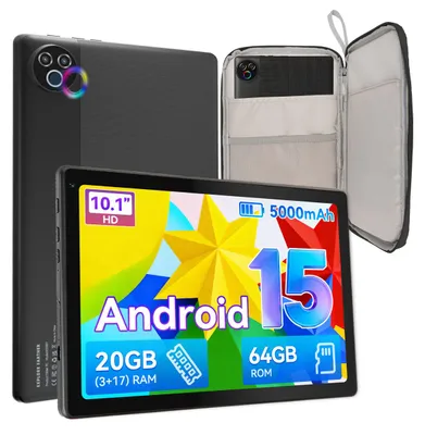Obrázok produktu pre Tablet, 10 palcov, čierny, s puzdrom, 20 GB RAM (3 + 17 GB), 64 GB ROM, Android 15, Wi-Fi 6, 5000 mAh