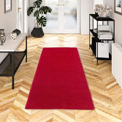 Produktbild von Hochflor Velours Läufer Teppich Mona Rot, Größe:80x400 cm