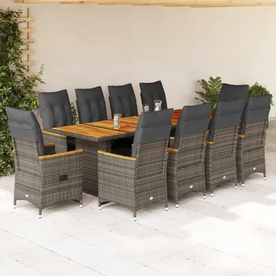 Produktbild von Möbel 11-tlg. Garten-Bistro-Set mit Kissen Grau Poly Rattan - Gartenmöbelgarnituren 3277270