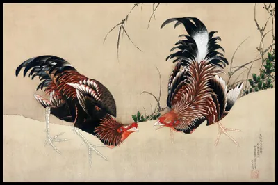 Immagine prodotto di Poster 86,4x56,8 cm  Gamecocks, Hokusai Giapponese Vintage per il salotto