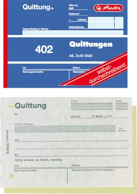 Produktbild von 8x Herlitz Quittungsblock 402 / A6 quer / 2x40 Blatt / selbstdurchschreibend