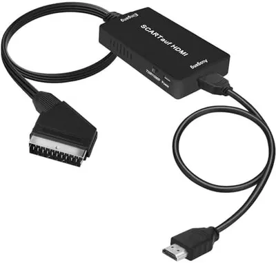 Produktbild von Scart auf HDMI Konverter, Scart auf HDMI Adapter Video Audio Wandler HD 1080P mit HDMI Kabel, für HDTV STB VHS Xbox PS3 Sky DVD Blu-ray usw, schwarz