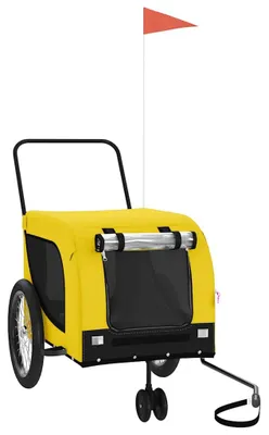 Image de vidaXL Remorque pour vélo Chiens Jaune et noir Tissu Oxford & fer