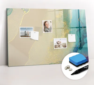 Produktbild von Magnetpinnwand Memoboard - Zubehörsatz - Schwarzer Marker + Schwamm + Magnete - 90 x 60 cm - Bunter Marmor