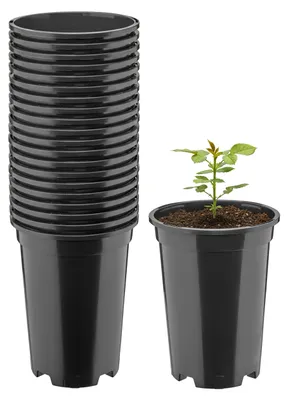 Image de Lot de 20 pots ronds en plastique pour plantes, avec trous de drainage, pour jardin, couleur noire, diamètre 14 cm, hauteur 18 cm (1,7 litre), référence GD-KW-RR