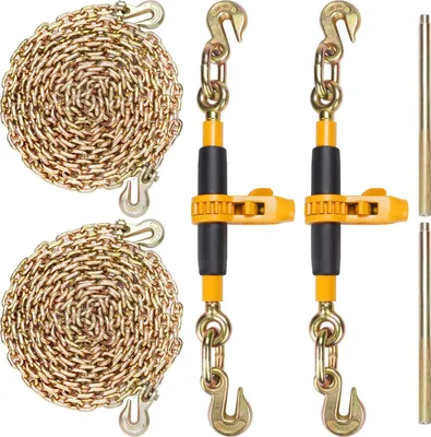 Obrázek produktu pro Ráčnový vazač řetězů 2 kusy 3/8"-1/2" vazač těžkého nákladu s řetězy G80 5443 kg bezpečný limit zatížení, protiskluzová rukojeť šetřící práci Napínací vazač řetězů pro nízkozdvižné přívěsy nákladních automobilů