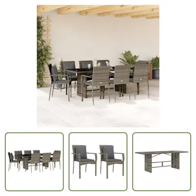 Produktbild von The Living Store 9-tlg. Garten-Essgruppe mit Kissen Grau Poly Rattan