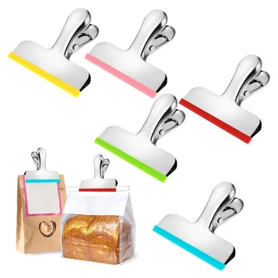 Produktbild von 5 Stück Verschlussklammern, Edelstahl Verschlussclips Lebensmittel Clips Plastiktüten Clips Multifunktionaler Metallclip