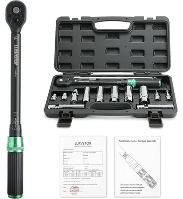 Productafbeelding van Draaimomentsleutel 3/8" 5-60 Nm, set voor fiets, motorfiets en auto, met verlengstuk en bougiesleutel (14-delig)