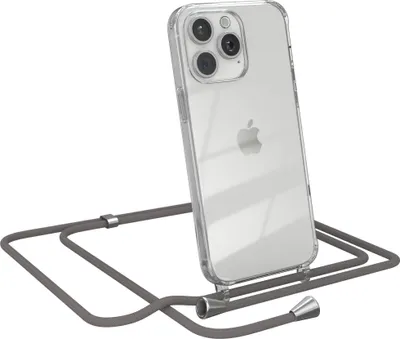 Produktbild von EAZY CASE Handykette kompatibel mit Apple iPhone 15 Pro Max, Handyhülle mit Umhängeband, Handykordel, Schutzhülle Clear, Band in Grau