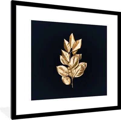 Produktbild von MuchoWow® MuchoWow® Gerahmtes Poster Pflanze - Blätter - Gold - Schwarz - Luxus 40x40 cm - Poster mit zchwarzem Bilderrahmen - Poster - Plakat im Rahmen