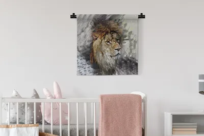 Produktbild von MuchoWow® Wandteppich Wandbehang Löwe - Muster - Farben 60x60 cm Tapisserie Dekoration Wandtuch - Dekorationen - Wand Decke