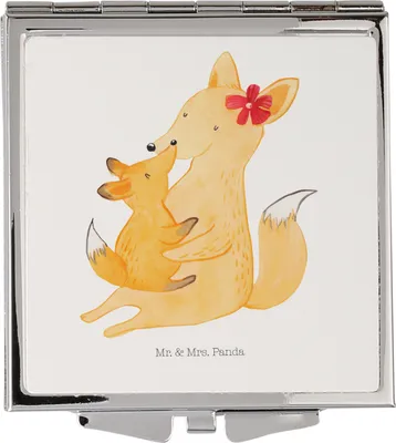 Produktbild von Mr. & Mrs. Panda Schminkspiegel Fuchs Mama - Weiß - Geschenk, Tochter, Muttertag, Kleiner Spiegel, Schoß, Mutter, Kosmetikspiegel, Taschenspiegel, Mini, Handspiegel
