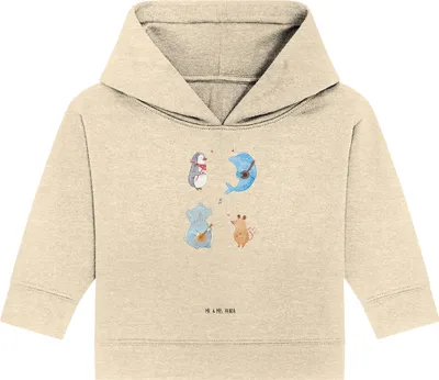 Produktbild von Mr. & Mrs. Panda Organic Baby Hoodie Big Band 24. - 36. Monat - Natural Raw - Geschenk, Kapuzensweatshirt, Kapuzenshirt, Musik, Pinguin, Elefant, Lustige Sprüche, Delfin