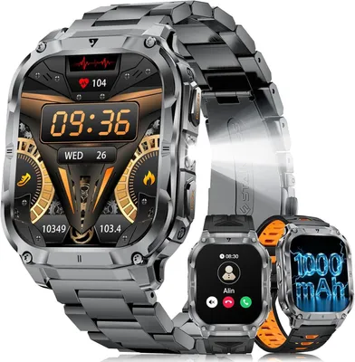 Produktbild von Smartwatch 1000mAh/2'' HD Große Display/LED-Licht, 3 Armbändern/Fitnessuhrmit Taschenlampe/120+ Sportmodi,Fitnessuhr mit Herzfrequenz/Schlafmonitor