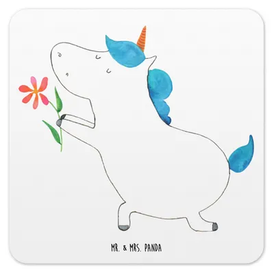 Produktbild von Mr. & Mrs. Panda Untersetzer für Gläser Einhorn Blume 15er Set - Weiß - Geschenk, Tassenuntersetzer, Tassen, Unicorn, Liebe, Freundin, Glas-Untersetzer, Verlobung