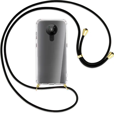 Produktbild von Handykette Backcover-Schutzhülle mit Band (Metall goldfarben) für Nokia 5.3 - schwarz