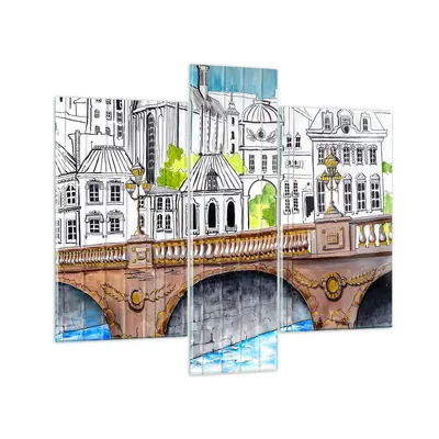 Produktbild von Bilder auf glas - Frankreich brücke zeichnung - 95x80cm - Glasbilder - Wandbilder - Kunstdruck - zum Aufhängen bereit - Wanddekoration aus Glas - Glas Bilder - Wandbild auf Glas - GCB95x80-2826