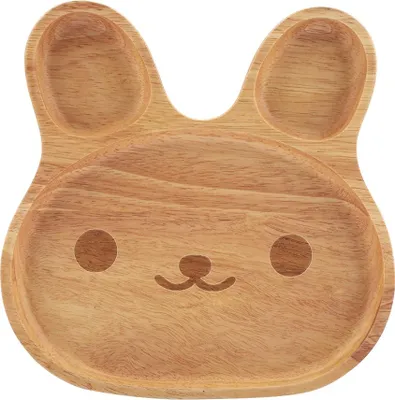 Produktbild von Holzteller für Kinder, Dessert- und Snacktablett, niedliches Hasenmotiv, Holzgeschirr für Kinder #1