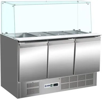 Immagine prodotto di Frigorifero KBS Saladette con struttura in vetro diritto, 400 litri, 1365x700x1345 mm, 4 porte GN 1/1 a convezione.