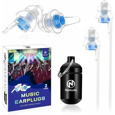 Productafbeelding van Muziekoorbeschermers, oordopjes, 2 paar, herbruikbare concertoordopjes met koord, geluidsreductie 23dB, blauw