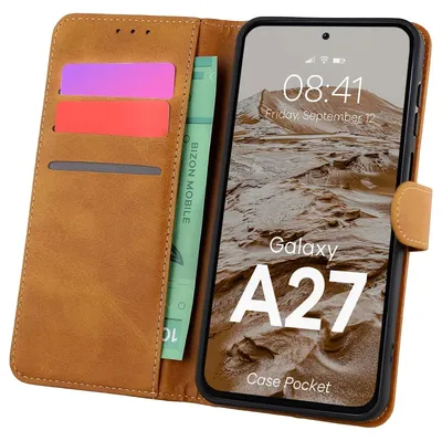 Produktbild von Handyhülle mit Klappe für Galaxy A27 5G, Bizon Case Pocket, Braun