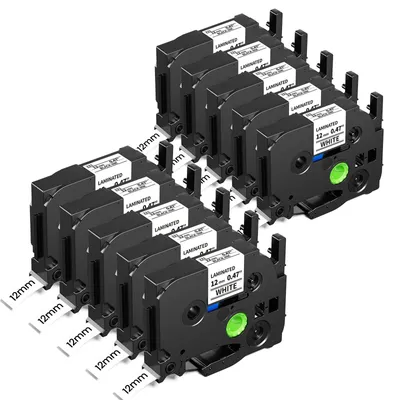 Etikettenband 12 mm, 10er-Pack, weiß/schwarz, kompatibel mit TZe-231