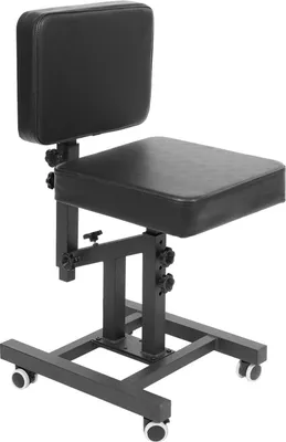Immagine prodotto di Bracciolo per tatuaggi - Treppiede regolabile con seduta - Altezza 80–98 cm - Altezza della seduta 43–61 cm - Inclinazione di 180° - Metallo ePoliuretano- Nero