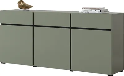 Image de Buffet coloris vert sauge 180cm collection HAVANA. Bahut  design avec 3 portes et 3 tiroirs.
