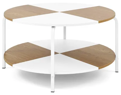 Produktbild von Runder Couchtisch mit Ablage, Weiß & Naturholz