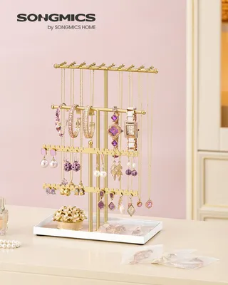 Produktbild von SONGMICS Schmuckständer, Schmuckhalter, Metallrahmen, Schmucktablett Samt, Schmuckaufbewahrung für Halsketten Armbänder Ohrringe Ohrstecker Ringe