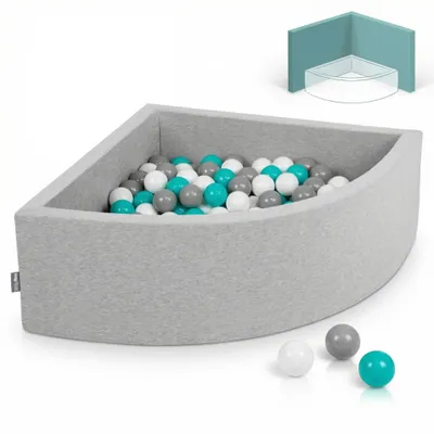 Image de KiddyMoon 90x30cm/200 balles ∅ 7cm Triangle Kids foam balls Certified  EU, Light grey : Gris/Blanc/Turquoise