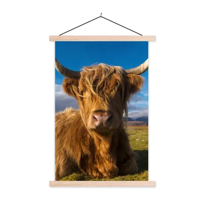 Produktbild von MuchoWow® Textilposter Schottische Highlander - Tiere - Gras 60x90 cm mit holzfarbenen Rahmen - Textil