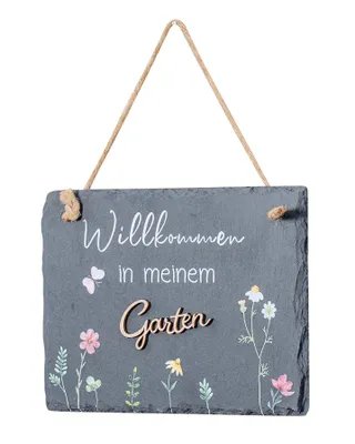 Produktbild von Schiefertafel Garten 20x15cm Willkommen Gartendeko Garten-Schild Wandbild Schwarz Geschenk Dekobild Wanddeko Tafel Sprüche Zitat