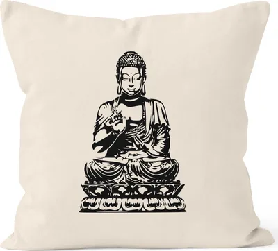 Produktbild von Kissenbezug Budda Kissen-Hülle Deko-Kissen Baumwolle MoonWorks® natur 40cm x 40cm