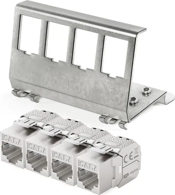 Produktbild von hb-digital Hutschienenadapter 4 Port mit CAT 7 Keystone Modul RJ45