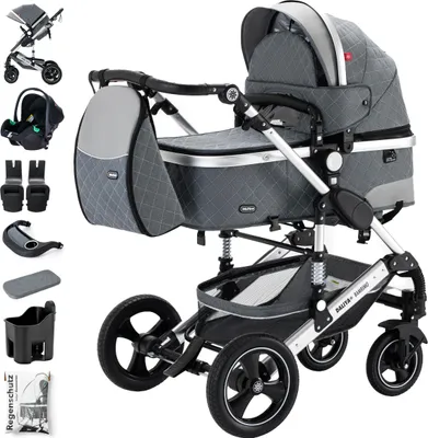 Produktbild von Daliya® BAMBIMO 3in1 Kinderwagen mit i-Size Babyschale, Gummi-Rädern & Aluminiumrahmen, Travel-System mit 2in1-Babywanne/Sportsitz, Kombi-Kinderwagen