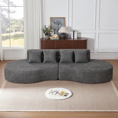 Zdjęcie produktu dla Modułowa sofa z pianki, składająca się z 2 elementów, możliwość łączenia, bez ramy, wykonana z wysokiej jakości pianki memory, zdejmowany pokrowiec, kolor: szary