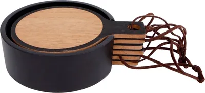 Produktbild von Runde Holz Untersetzer im 6er Set mit Halterung
