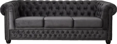 Image de Lisa Design William - canapé Chesterfield - 3 places - en velours , Gris foncé