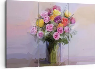 Produktbild von Bild auf Leinwand - Leinwandbild - 3 Teile - Blumen Vase Grafiken - 165x110cm - Wand Bild - Wanddeko - Wandbilder - Leinwanddruck - Bilder - Wanddekoration - Leinwand bilder - CE165x110-4207