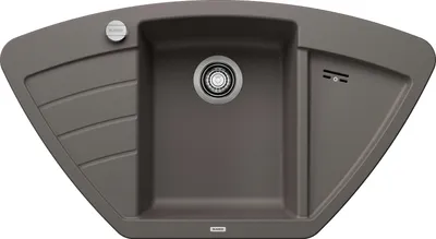 A top-down view of a gray kitchen sink.