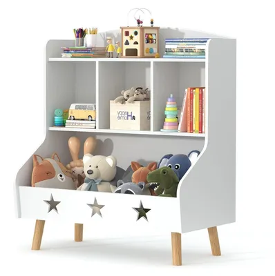 Produktbild von Kinderregal Bücherregal Aufbewahrungsregal mit 3 offenen Fächern Weiß 63x30x60cm