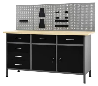 Produktbild von Werkbank mit 4 Werkzeugwänden und Schrank