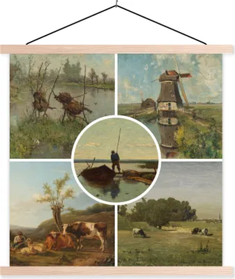 Produktbild von MuchoWow® Textilposter Kunst - Niederlande - Collage 60x60 cm mit holzfarbenen Rahmen - Wanddekoration