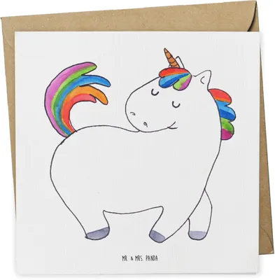 Produktbild von Mr. & Mrs. Panda Grußkarte Einhorn Stolzieren - Weiß - Geschenk, Stolz, doppelkarte, Einhörner, Unicorn, faltkarte, Pferd, Glückwunschkarte, Klappkarte, anlasskarte