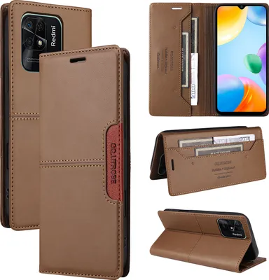 Produktbild von Handyhülle für Xiaomi Redmi 10C Hülle, Leder Flip Wallet Kartenfach Stand Schutzhülle Braun