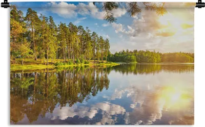 Produktbild von MuchoWow® Wandteppich Wandbehang Sonne - Wasser - Bäume 120x80 cm Tapisserie Dekoration Wandtuch - Wanddekorationen - Wandtücher