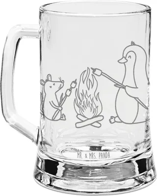 Produktbild von Mr. & Mrs. Panda Krug Pinguin Lagerfeuer - Transparent - Geschenk, Seidel, Glaskrug, Neustart, Job, Bierhumpen, Arbeit, Humpen, Feuer, Gravur Bierkrug