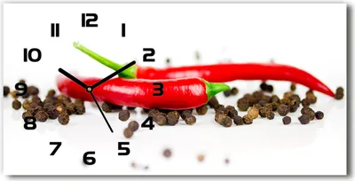 Produktbild von Wanduhr aus Glas – 60x30 cm - Glasbild - Glasuhr - Gehärtetes Glas - schwarze-zeiger - Chili und Pfeffer
